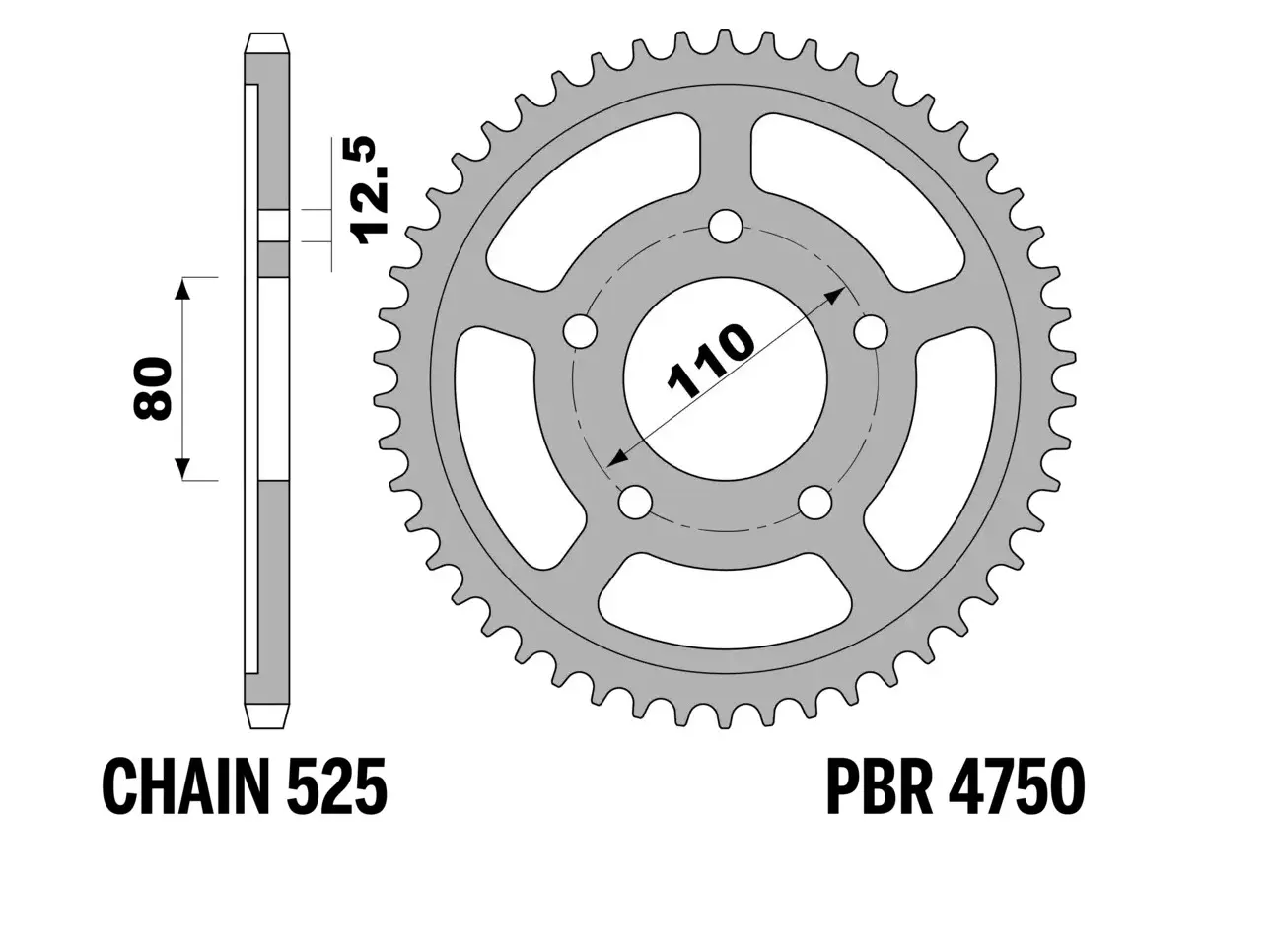 PBR 13/07 zadní řetězové kolečko 4750 44 (řetěz 525) (MADE IN ITALY) (PBR 13/07 zadní řetězové kolečko 4750 44 (řetěz 525) (MADE IN ITALY))