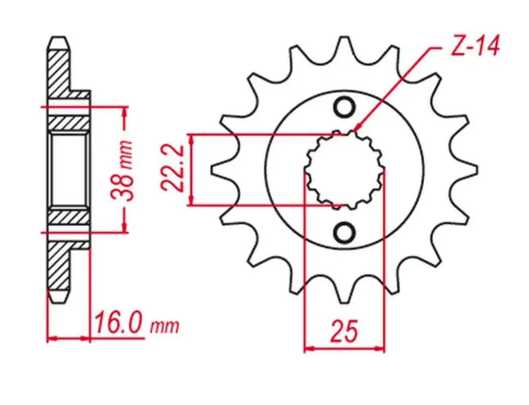 GROSSKOPF řetězové kolo přední 490 14 DUCATI MONSTER/MULTISTRADA/SCRAMBLER 400/600/620/695/750/797/800/851/888/900/906/916 (-1) (JTF736.14)