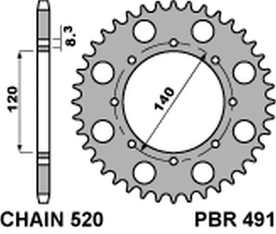 PBR zadní řetězové kolo 491 39 C45 KAWASAKI KLE 500 '97-'07, KLR 650 '87-'17, W 800 '18-'20 (JTR487.39) (ŘETĚZ 520) (MADE IN ITALY) ( )