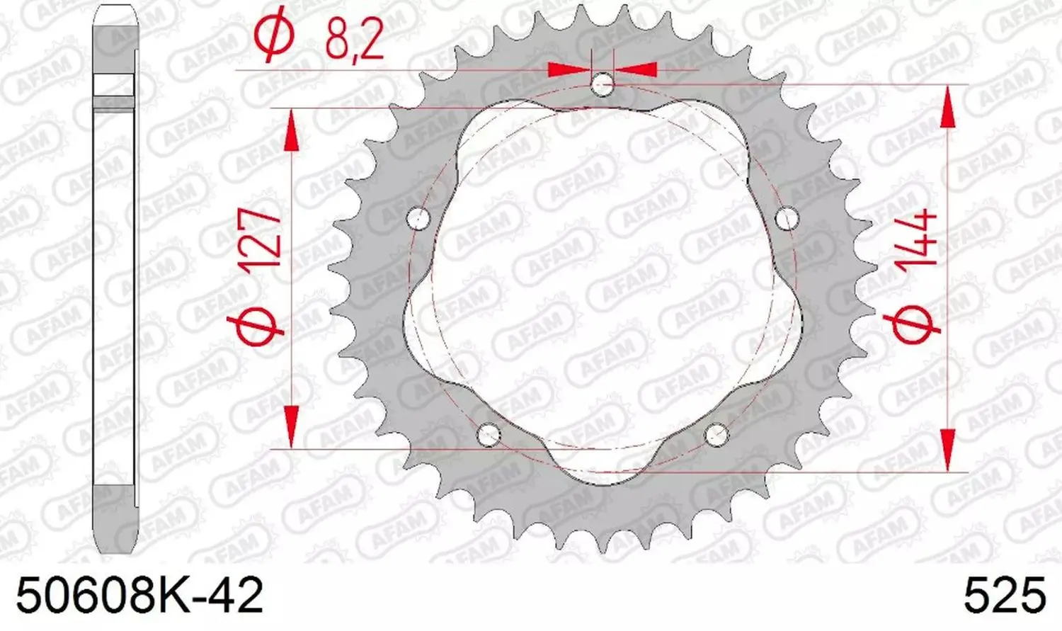 AFAM zadní řetězové kolečko 4320 42 DUCATI 848/916/996/1000/1100 (nutný adaptér) (řetěz 525) (JTR752.42) ( )