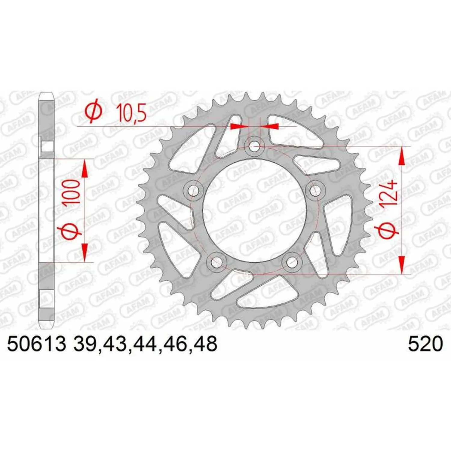 AFAM zadní řetězové kolečko 4444 44 DUCATI PANIGALE 899 14-15, SCRAMBLER 800 15-18 (-2) (řetěz 520) (JTR746.44) ( )