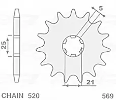 S řetězové kolo přední 569 14 YAMAHA YZ 250 77-98, YFZ 350 BANSHEE 89-06 KAWASAKI KX 250 87-96, KX 500 87-04, XV 250 89-15 (JTF569.14) (S řetězové)