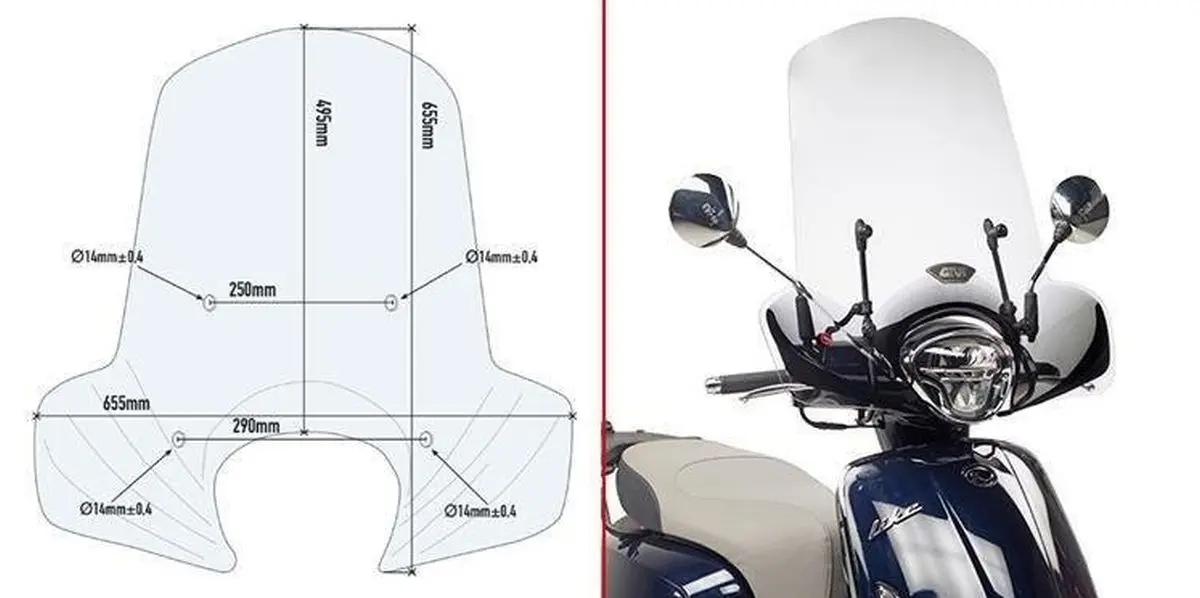 KAPPA plexi KYMCO LIKE 125 (17-18) průhledné 49,5 X 65,5 cm - potřebné upevnění A6109AK ( )