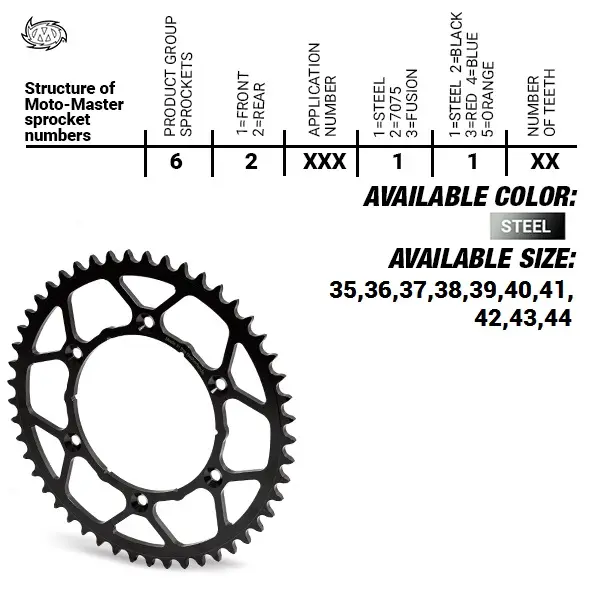 MOTO-MASTER řetězové kolo zadní ocelové ULTRALIGHT 4644 42 (464442) KTM SX 50/SX 50 MINI '14- , SX-E5 E-BIKE '19-, GASGAS MC 50 MC-E E-BIKE 21-,