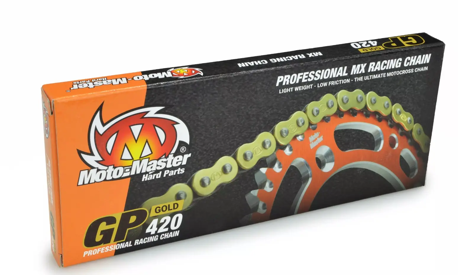 MOTO-MASTER hnací řetěz GP-420 MX PROFESSIONAL MOTOCROSS závodní řetěz bez O-kroužků barva zlatá (134 článků, včetně spony) (MOTO-MASTER hnací řetěz)