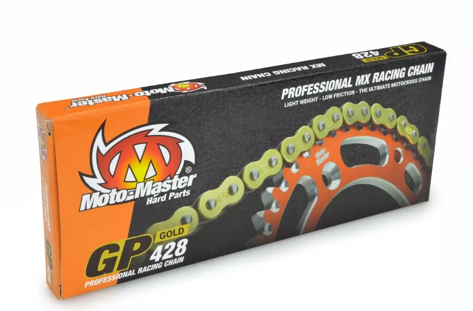 MOTO-MASTER hnací řetěz GP-428 MX PROFESSIONAL MOTOCROSS závodní řetěz bez O-kroužků barva zlatá (134 článků, včetně spony) ( )