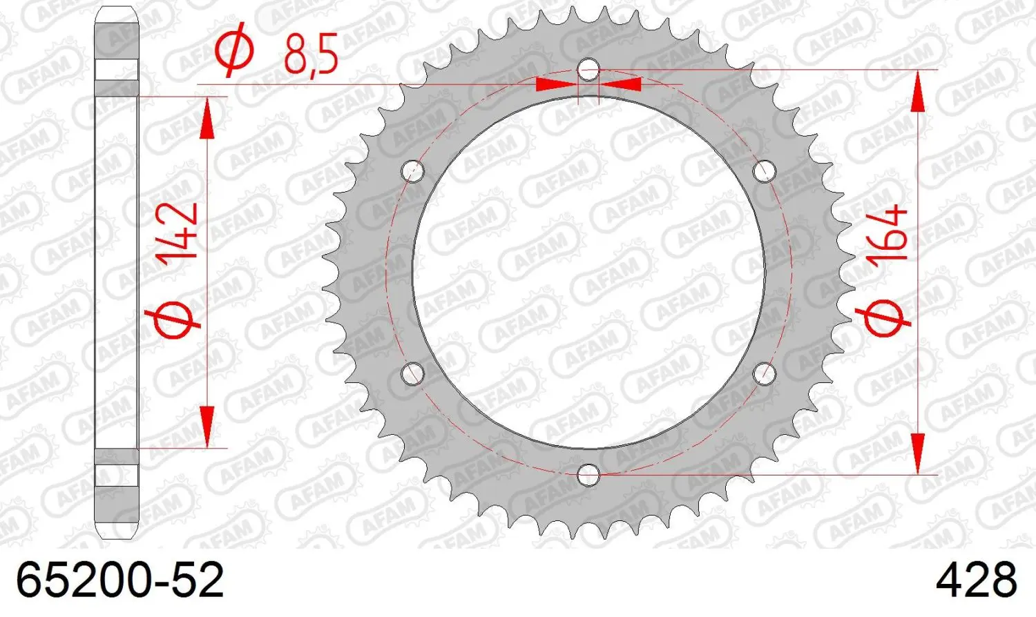 AFAM zadní řetězové kolečko 4525 52 HYOSUNG GT 125 '03-'15 (JTR1067.52) (řetěz 428) (AFAM zadní řetězové kolečko 4525 52 HYOSUNG GT 125 '03-'15)