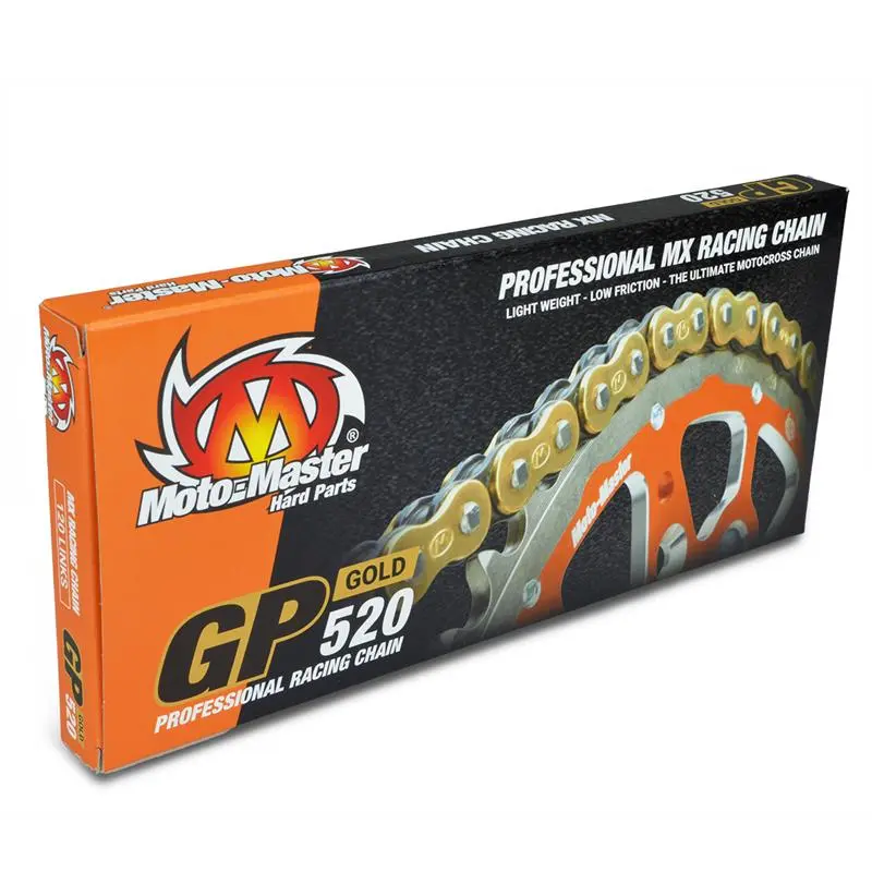 MOTO-MASTER hnací řetěz GP-520G MX PROFESSIONAL MOTOCROSS závodní bez O-kroužků barva zlatá (120 článků, včetně spony) ( )