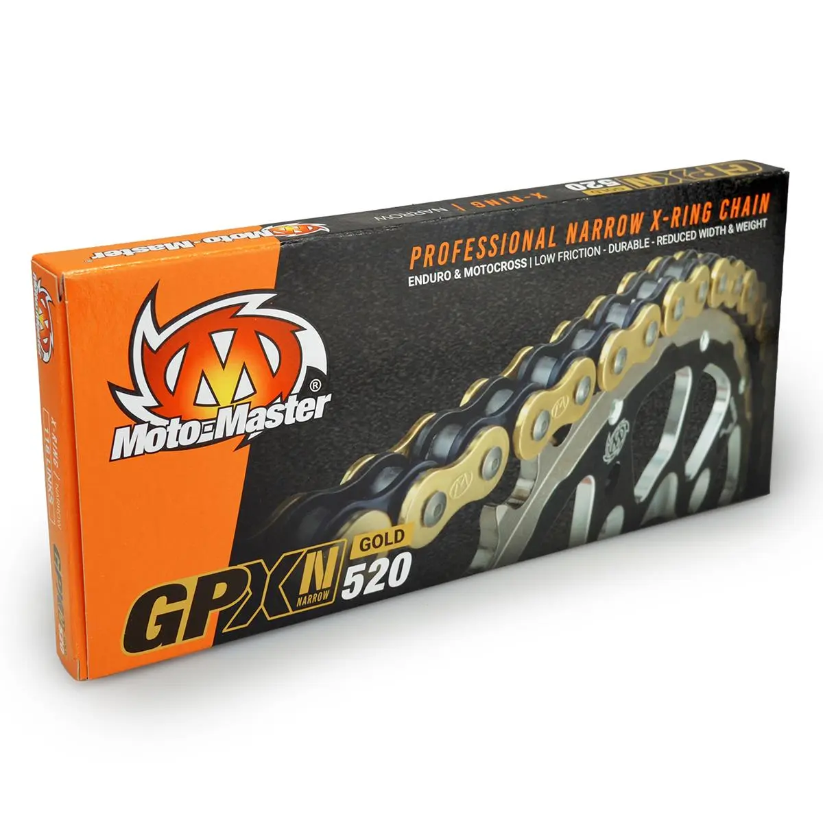 MOTO-MASTER hnací řetěz GPXN-520G PROFESSIONAL NARROW X-RING MOTOCROSS / ENDURO závodní X-RING CHAIN barva zlatá / černá (120 článků, včetně spony)