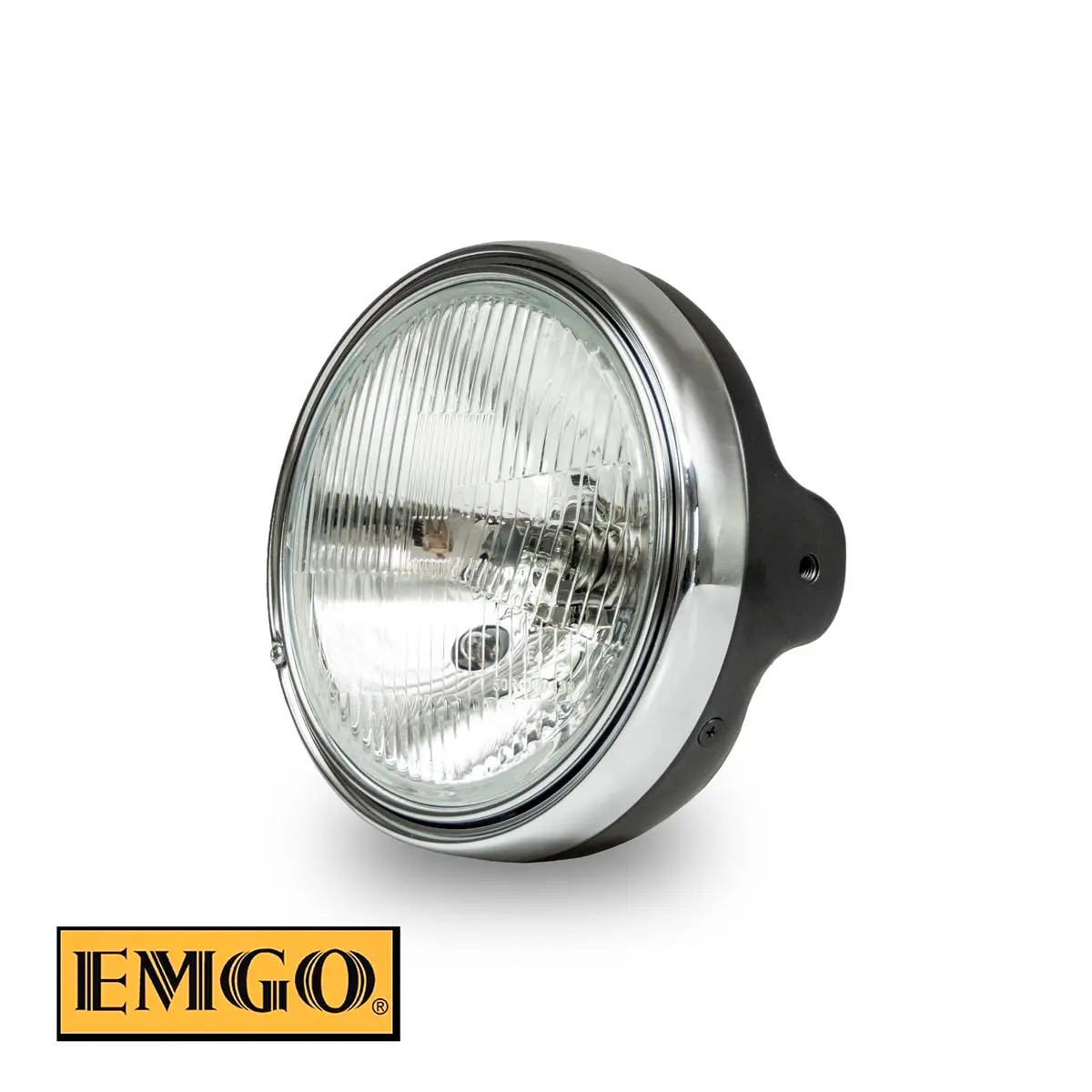 EMGO světlomet / světlo univerzální kompletní H4 černý (průměr vložky 7" / 17,8cm, montážní otvory 10mm) vzor KAWASAKI modely Z1 i KZ (OEM: