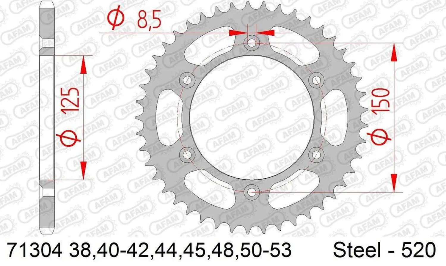 AFAM řetězové kolečko zadní 899 38 KTM 620 DUKE, (95-98) 625 SMC (04-) , 640 LC4 (00-03) , 660 SMC, HUSABERG FS570 (10-11) (řetěz 520) (JTR897.38)