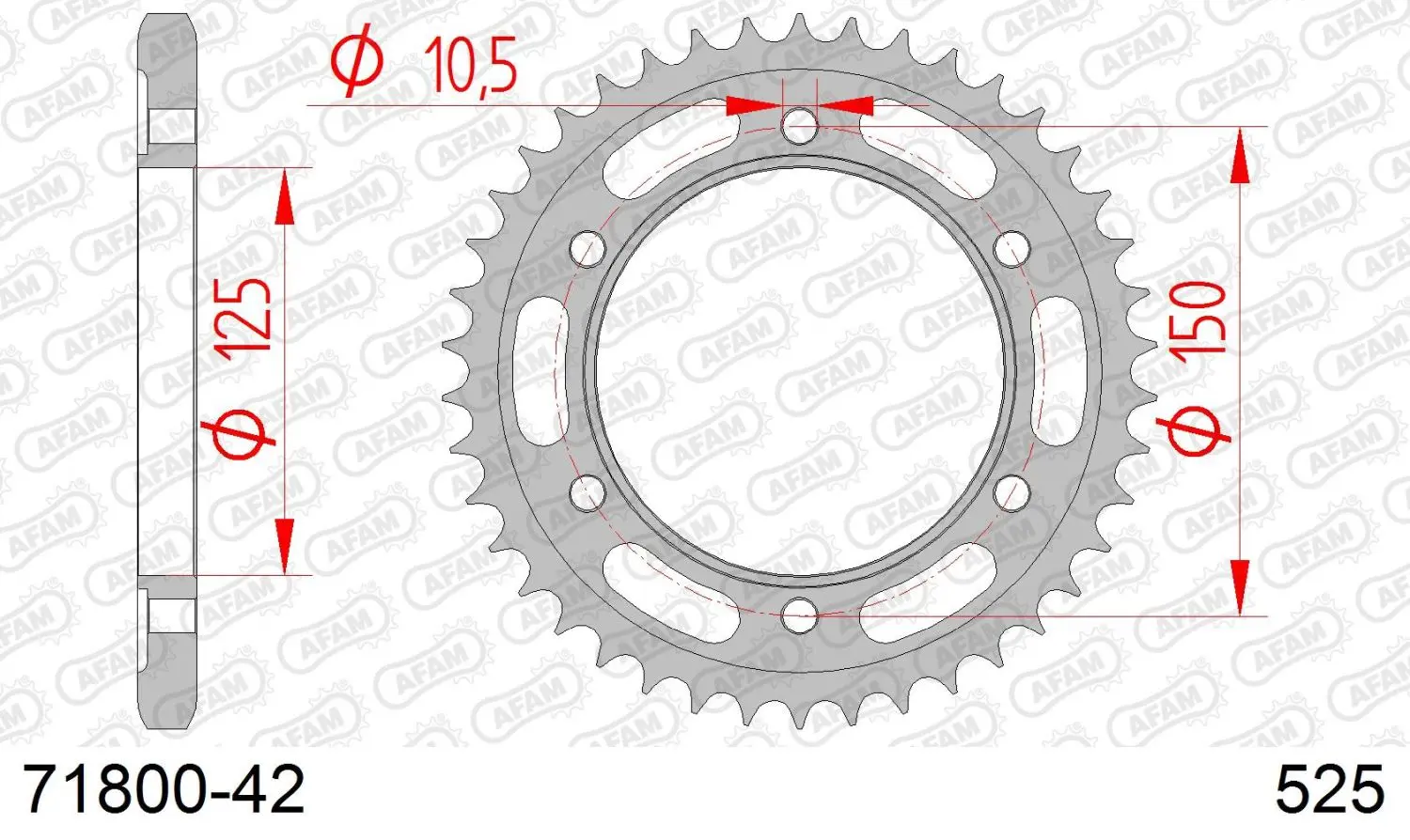 AFAM zadní řetězové kolečko 4454 42 KTM 950/990/1190 ADVENTURE / R LC8 '03-'18 (JTR899.42) (řetěz 525) (AFAM zadní řetězové kolečko 4454 42 KTM)