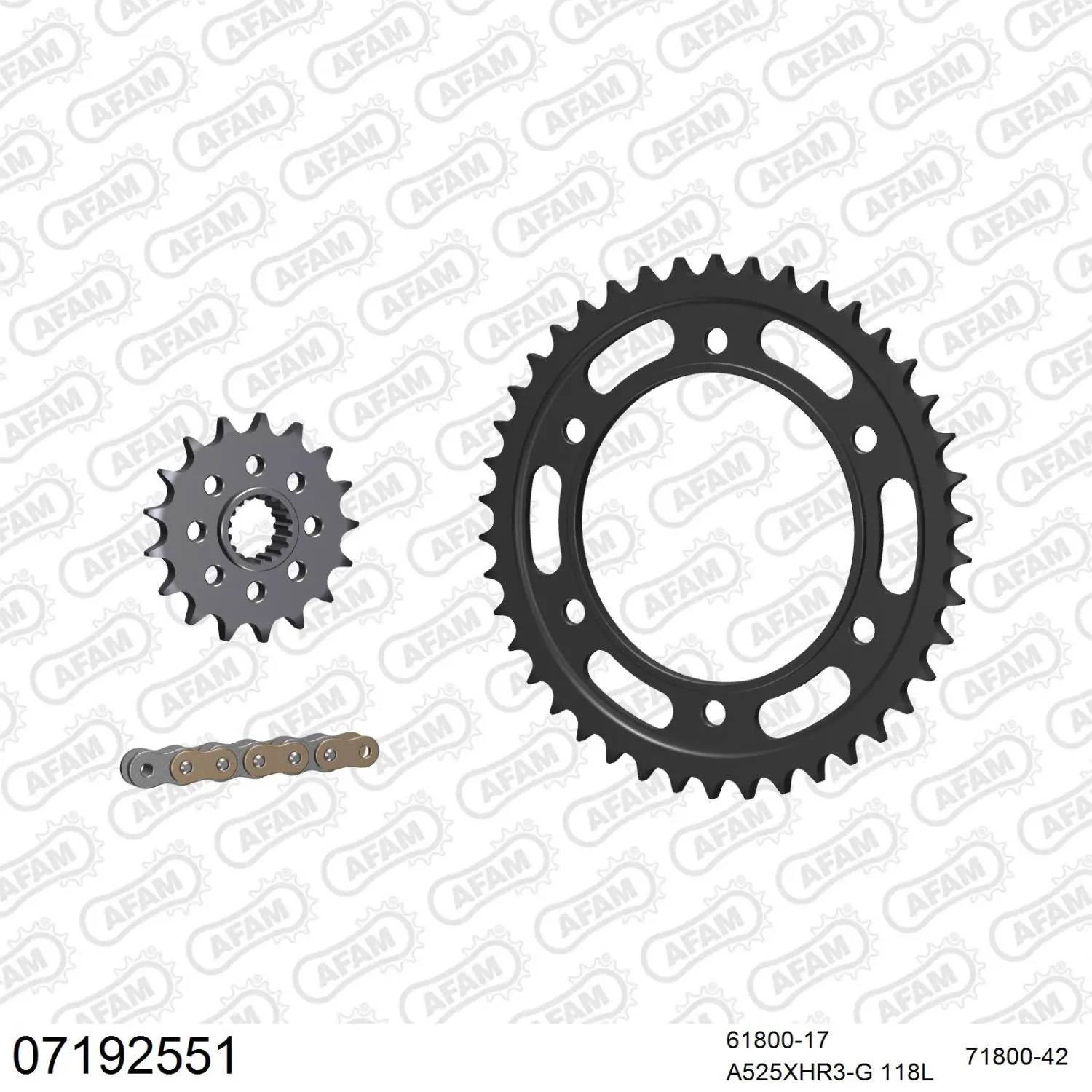 AFAM sada (komplet) pohonu KTM 1090 ADVENTURE 2017-2019 (61800-17, 71800-42, A525XHR3-G 118L) barva zlatá (TO SAMO=07190551) (AFAM sada (komplet))