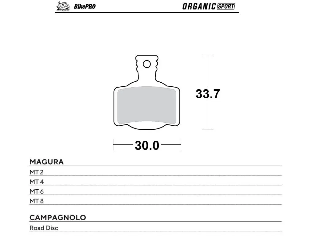 MOTO-MASTER BIKE PRO brzdové destičky organické sport vhodné pro MAGURA MT 2, MT 4, MT 6, MT 8, CAMPAGNOLO ROAD DISC (MOTO-MASTER BIKE PRO brzdové)