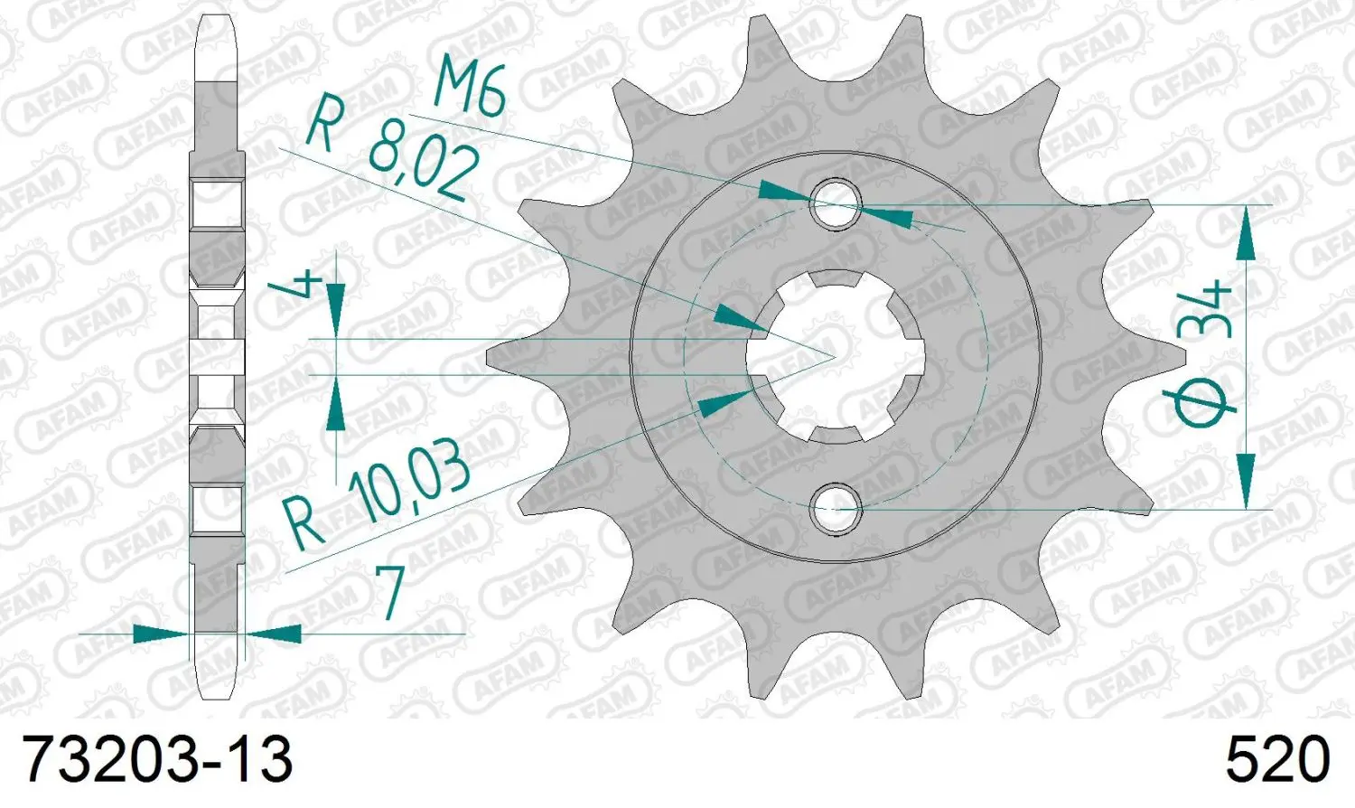AFAM přední pastorek 2247 13 KTM 125 DUKE '11-'24, KTM 200 DUKE '12-'24 (JTF1903.13) (řetěz 520) (AFAM přední pastorek 2247 13 KTM 125 DUKE '11-'24,)