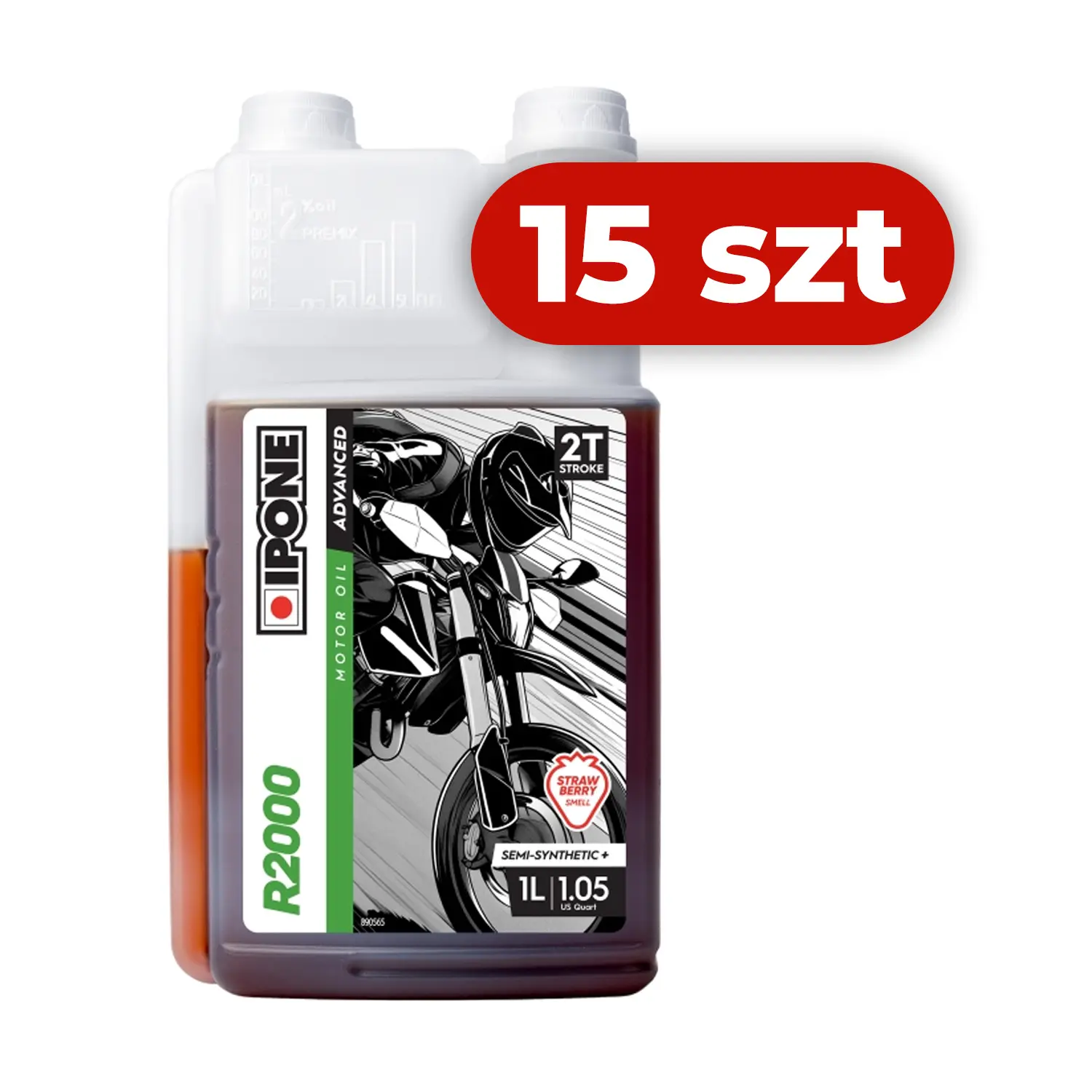 IPONE R2000 STRAWBERRY olej do dávkovače SEMI SYNTHETIC PLUS 2T (jahoda) 1L (AKC) (15) nahrazuje 800105 karton 15 ks (IPONE R2000 STRAWBERRY olej do)