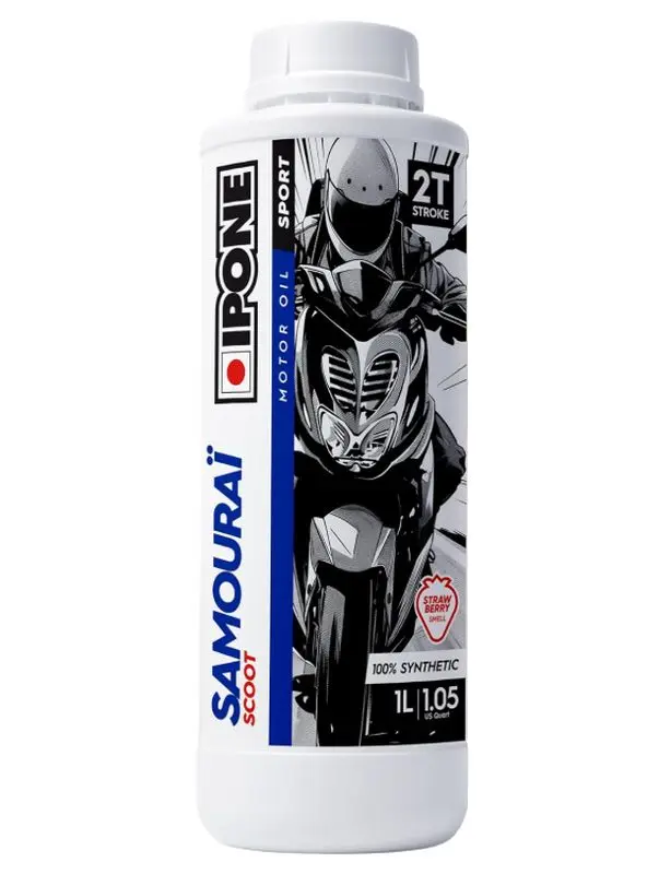 IPONE SAMOURAI SCOOT 2T olej do směsi 100% SYNTHETIC 1L (jahodová vůně) (AKC) (15) nahrazuje 800118 (IPONE SAMOURAI SCOOT 2T olej do směsi 100%)