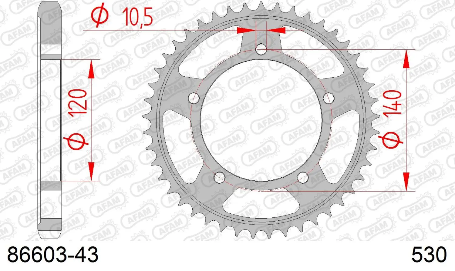 AFAM zadní řetězové kolečko 4409 43 SUZUKI GSF 1250 '06-'16, GSXR 1000/1300 (JTR1800.43) (řetěz 530) (AFAM zadní řetězové kolečko 4409 43 SUZUKI GSF)