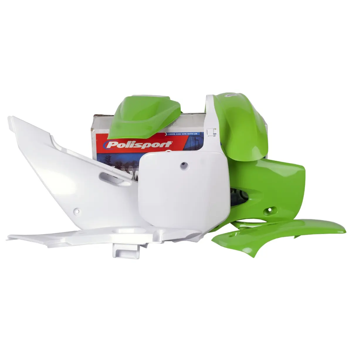 POLISPORT kompletní sada plastů KAWASAKI KLX 110 02-09 v sadě přední tabulka (8661500010) barva zeleno bílá OEM (POLISPORT kompletní sada plastů)