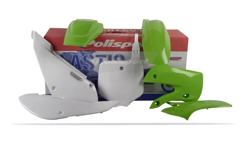 POLISPORT kompletní sada plastů KAWASAKI KX 65 00-25 v sadě přední tabulka (8661500010) barva zeleno bílá OEM (POLISPORT kompletní sada plastů)