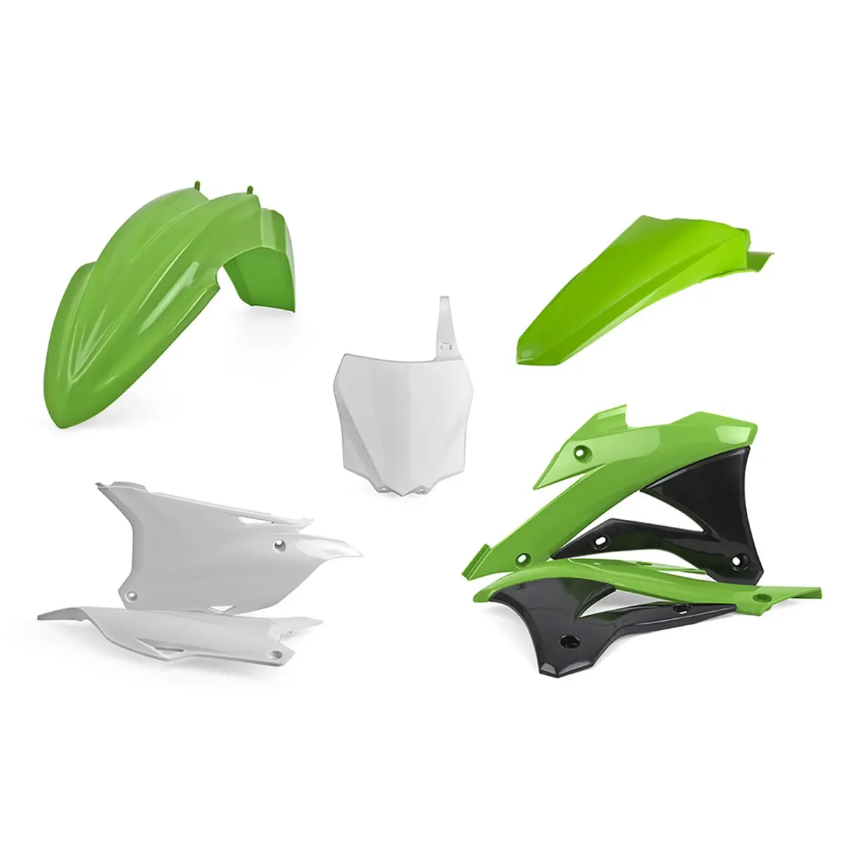 POLISPORT kompletní sada plastů KAWASAKI KX 85 14-21; KX 100 14-21; KX 112 14-21 v sadě přední tabulka (8662900002) barva zeleno bílá OEM (POLISPORT)