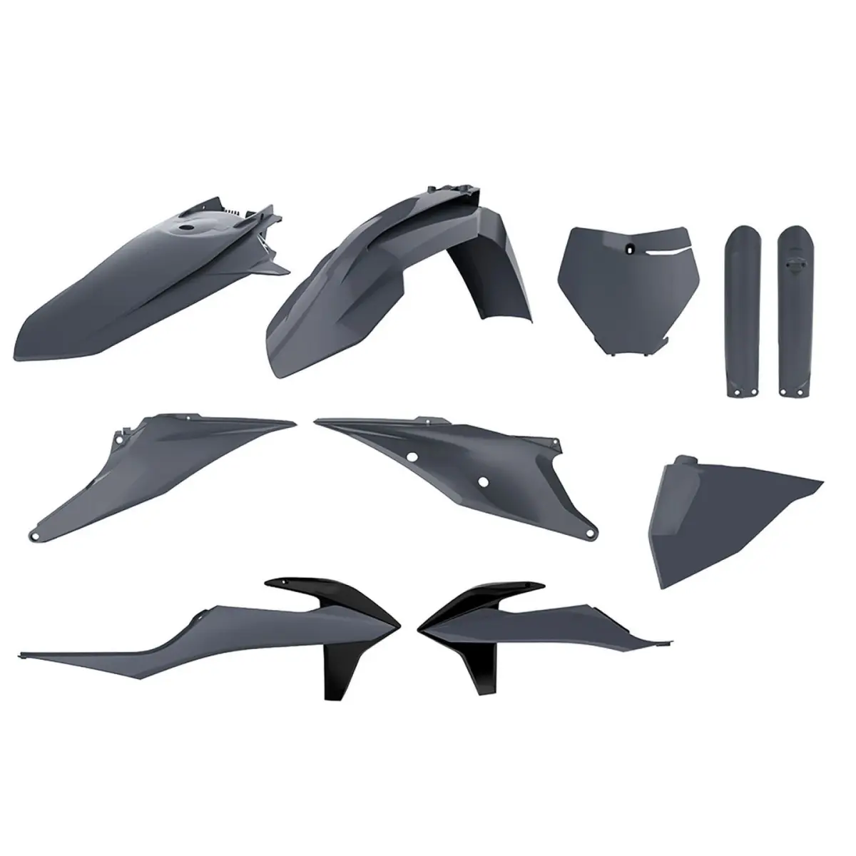POLISPORT kompletní sada plastů (FULL KIT) KTM SX/SX-F 19-22 v sadě přední tabulka (8666400007) a kryty tlumičů (8398600011) barva šedá nardo šedá