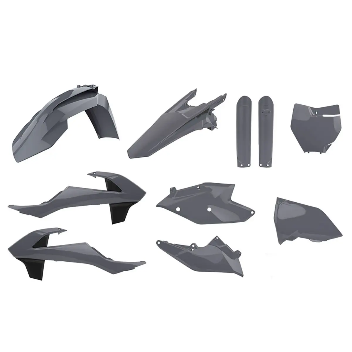 POLISPORT kompletní sada plastů (FULL KIT) KTM SX/SX-F 16-18 v sadě přední tabulka (8664900007) a kryty tlumičů (8398600011) barva šedá nardo šedá