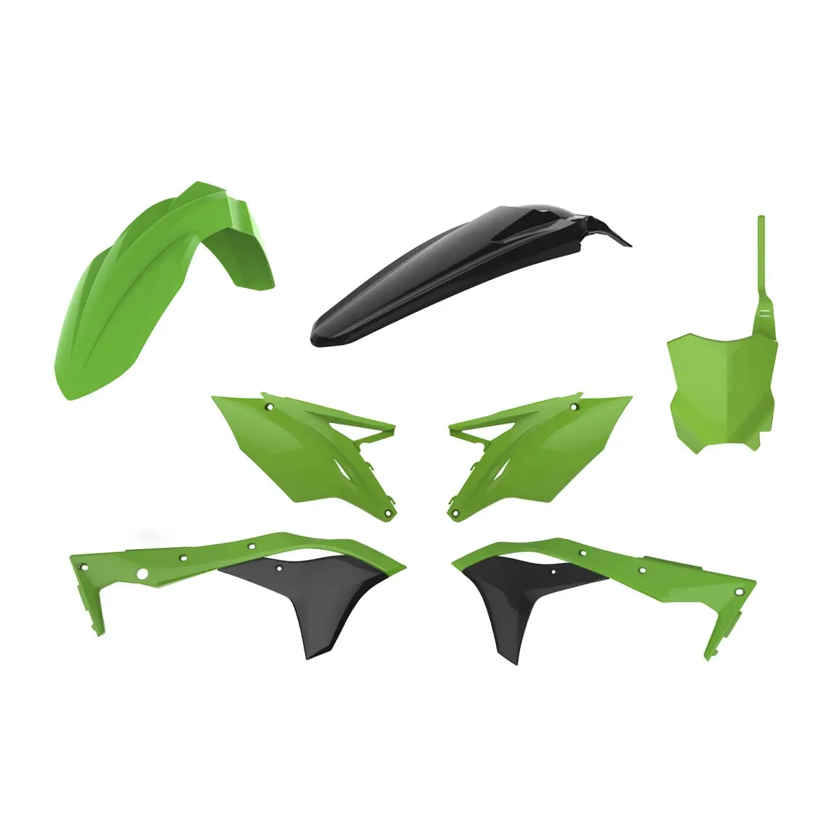 POLISPORT kompletní sada plastů KAWASAKI KXF 250 17-20 v sadě přední tabulka (8665900001) barva zeleno černá (POLISPORT kompletní sada plastů)