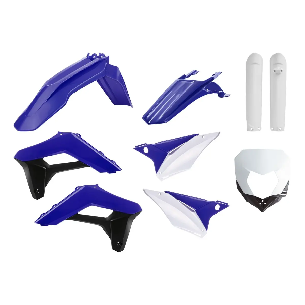 POLISPORT kompletní sada plastů (FULL KIT) SHERCO SE-R/SEF-R 17-23 v sadě kryt světla (8679800003) a kryty tlumičů (8398600002) barva modrá bílá černá