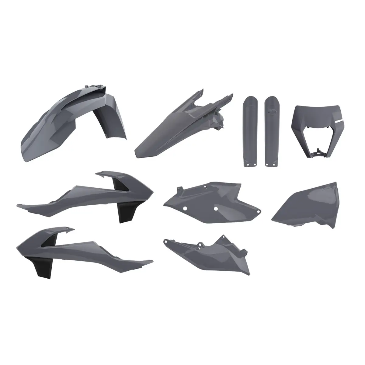 POLISPORT kompletní sada plastů KTM EXC/EXC-F TPI 17-19 v sadě kryt světla (8666800003) a kryty tlumičů (8398600011), zadní blatník bez pinů na světlo