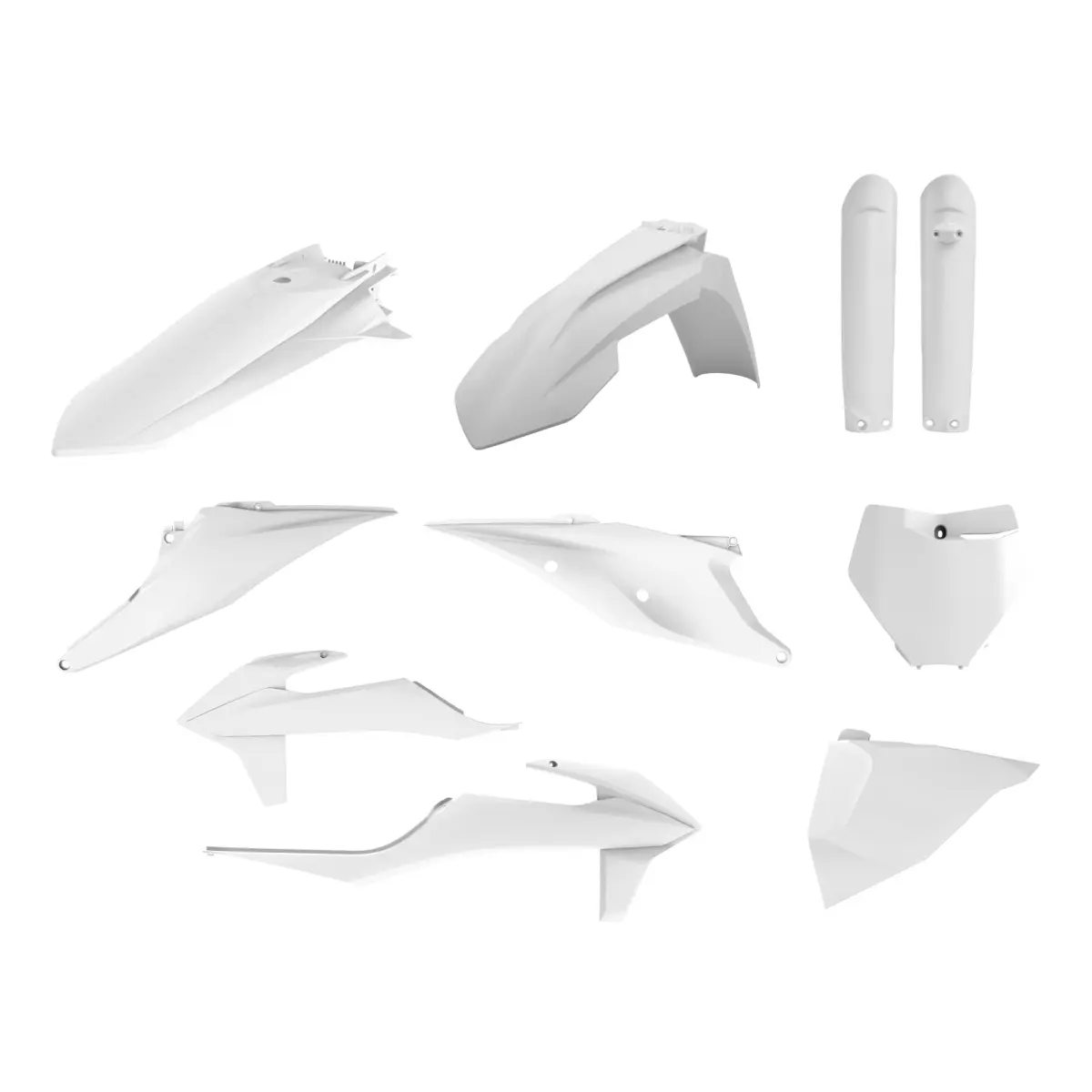 POLISPORT kompletní sada plastů (FULL KIT) KTM SX/SX-F 19-22 v sadě přední tabulka (8666400008) a kryty tlumičů (83986000012) barva bílá ( )