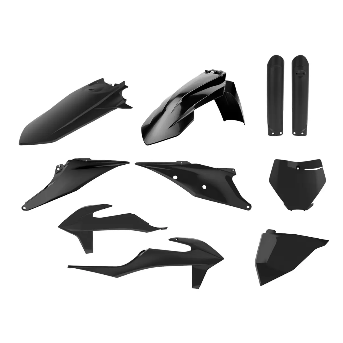 POLISPORT kompletní sada plastů (FULL KIT) KTM SX/SX-F 19-22 v sadě přední tabulka (8666400003) a kryty tlumičů (8398600003) barva černá (POLISPORT)