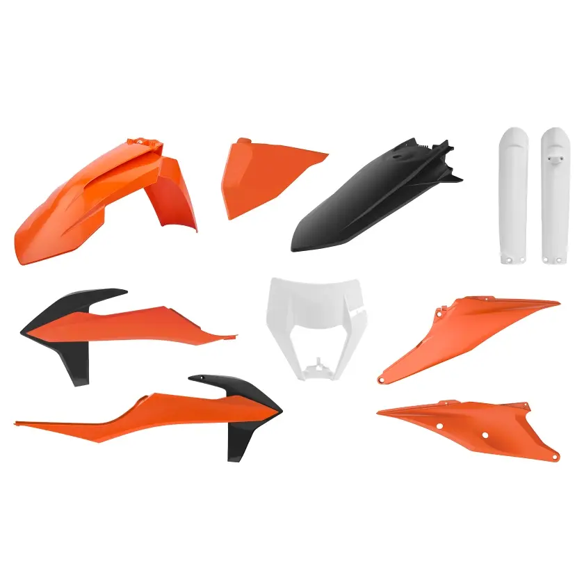 POLISPORT kompletní sada plastů (FULL KIT) KTM EXC/EXC-F TPI 20-23 v sadě kryt světla (8668600002) a kryty tlumičů (8398600003) barva OEM oranžová