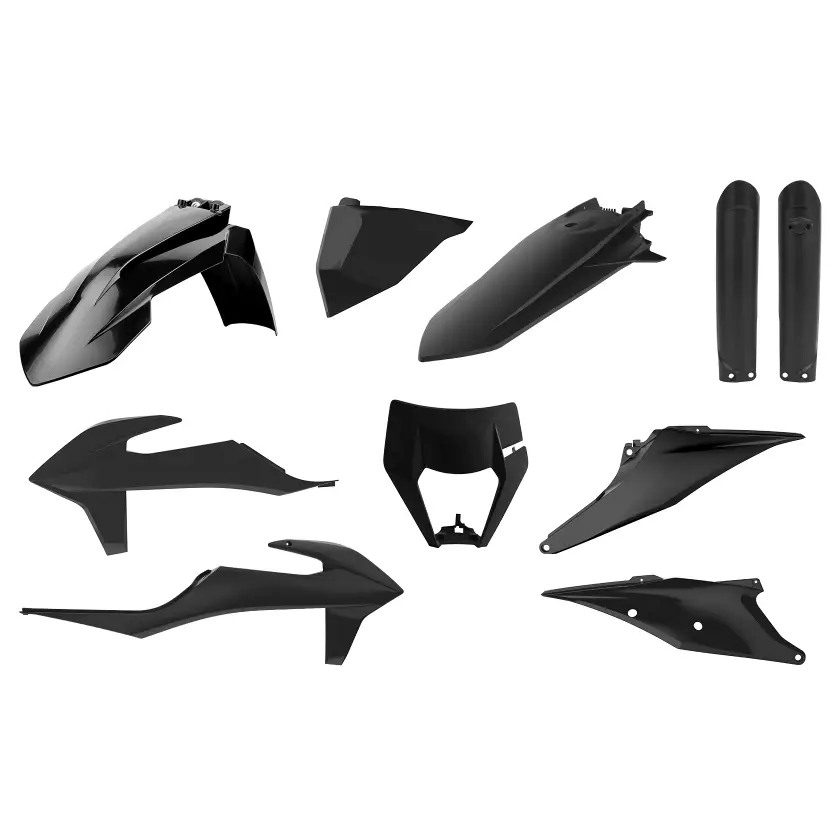 POLISPORT kompletní sada plastů (FULL KIT) KTM EXC/EXC-F TPI 20-23 v sadě kryt světla (8668600003) a kryty tlumičů (8398600003) barva černá