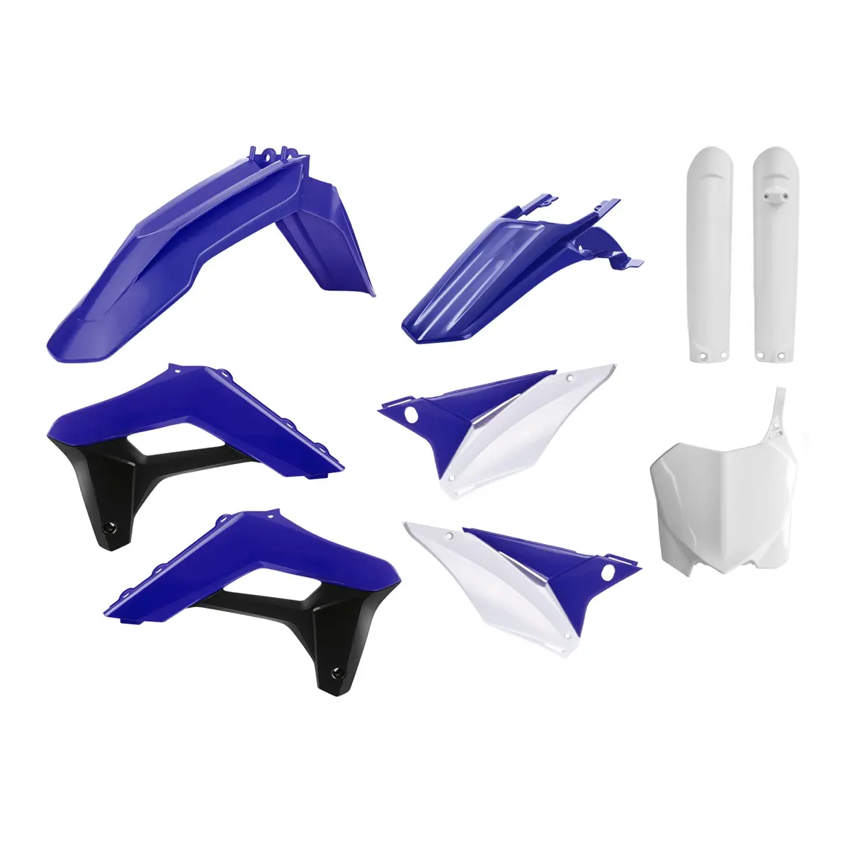 POLISPORT kompletní sada plastů (FULL KIT) SHERCO SC/SC-F 17-23 v sadě tabulka přední (8656700001) a kryty tlumičů (8398600002) barva modrá bílá černá