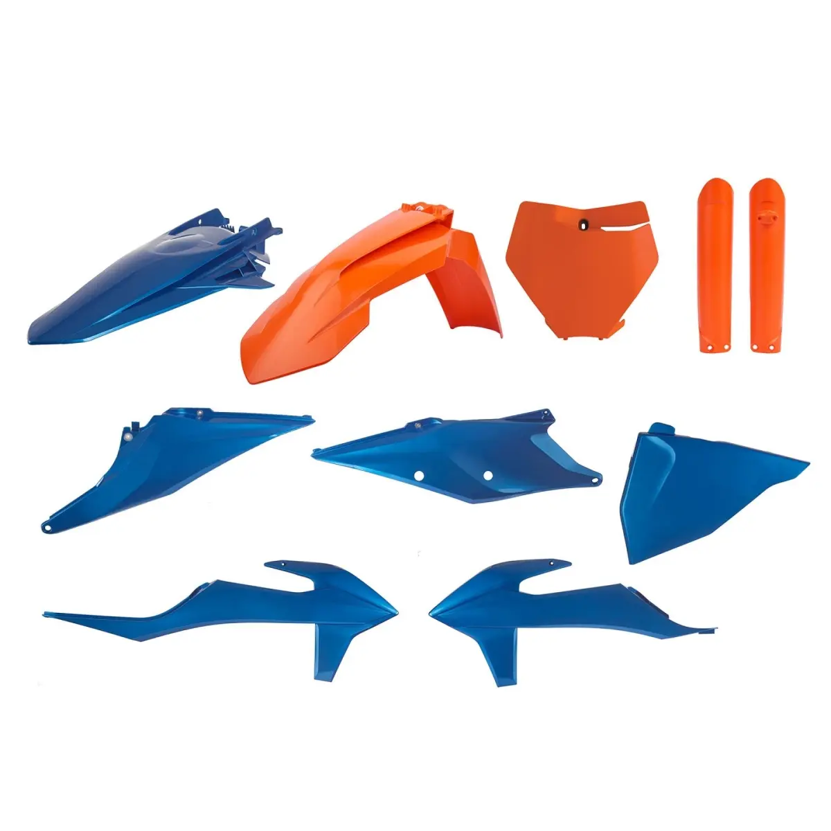 POLISPORT kompletní sada plastů (FULL KIT) KTM SX/SX-F 19-22 v sadě přední tabulka (8666400001) a kryty tlumičů (8398600005) barva modrá oranžová (