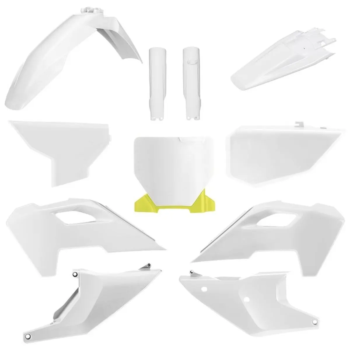 POLISPORT kompletní sada plastů (FULL KIT) HUSQVARNA TC/FC 23-24 v sadě přední tabulka (8671700001) a kryty tlumičů (8352500001) barva bílá