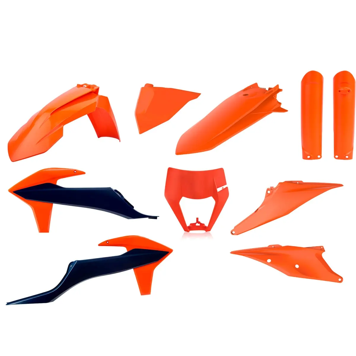 POLISPORT kompletní sada plastů (FULL KIT) KTM EXC/EXC-F TPI 20-23 v sadě kryt světlometu (8668600002) a kryty tlumičů (8398600003) barva oranžová