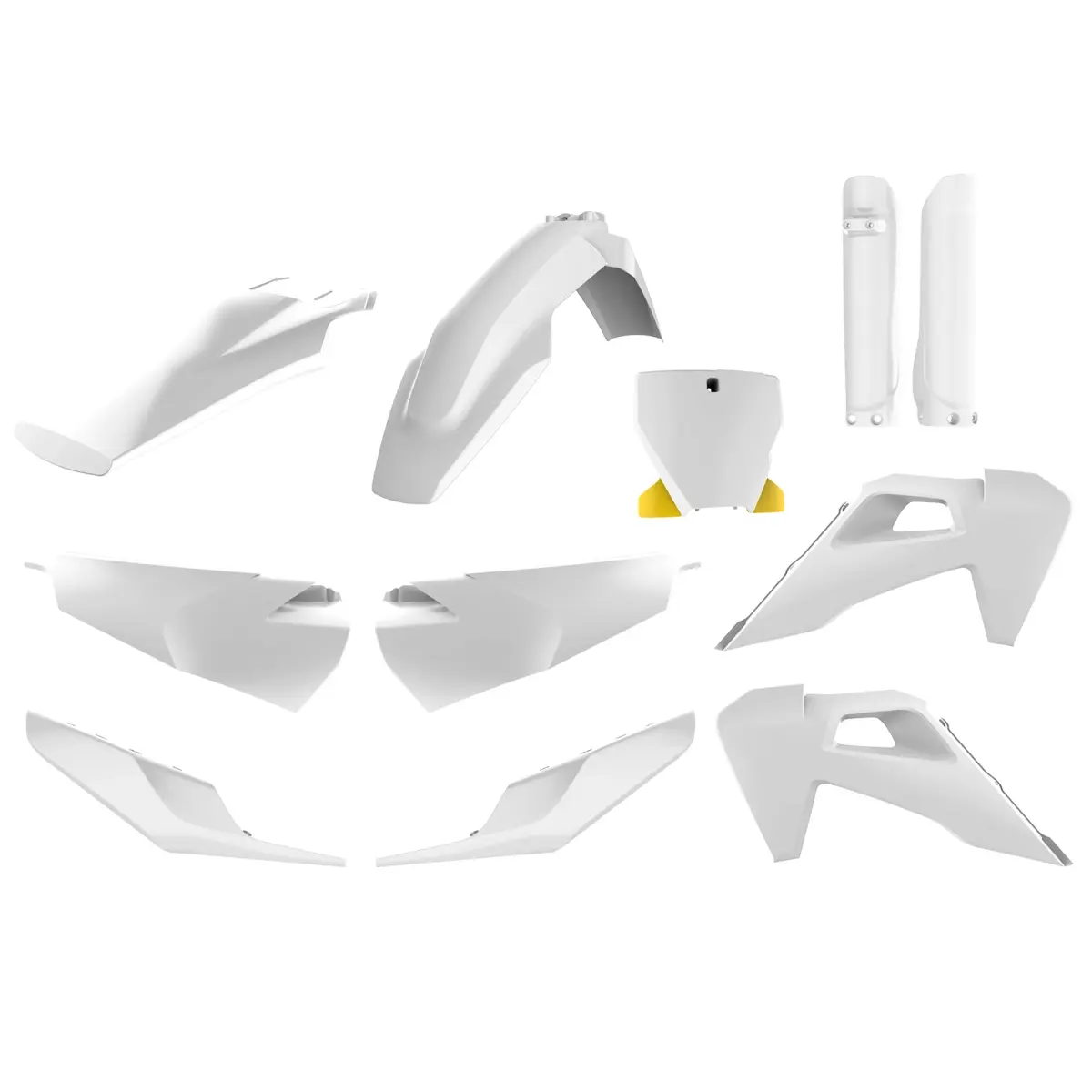 POLISPORT kompletní sada plastů (FULL KIT) HUSQVARNA TC/FC TPI 19-22 v sadě přední tabulka (8666500006) a kryty tlumičů (8398900004) barva bílá