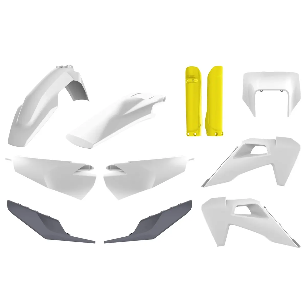 POLISPORT kompletní sada plastů (FULL KIT) HUSQVARNA TE/FE TPI 20-23 v sadě kryt předního světlometu (8668700001) a kryty tlumičů (8398900004) barva