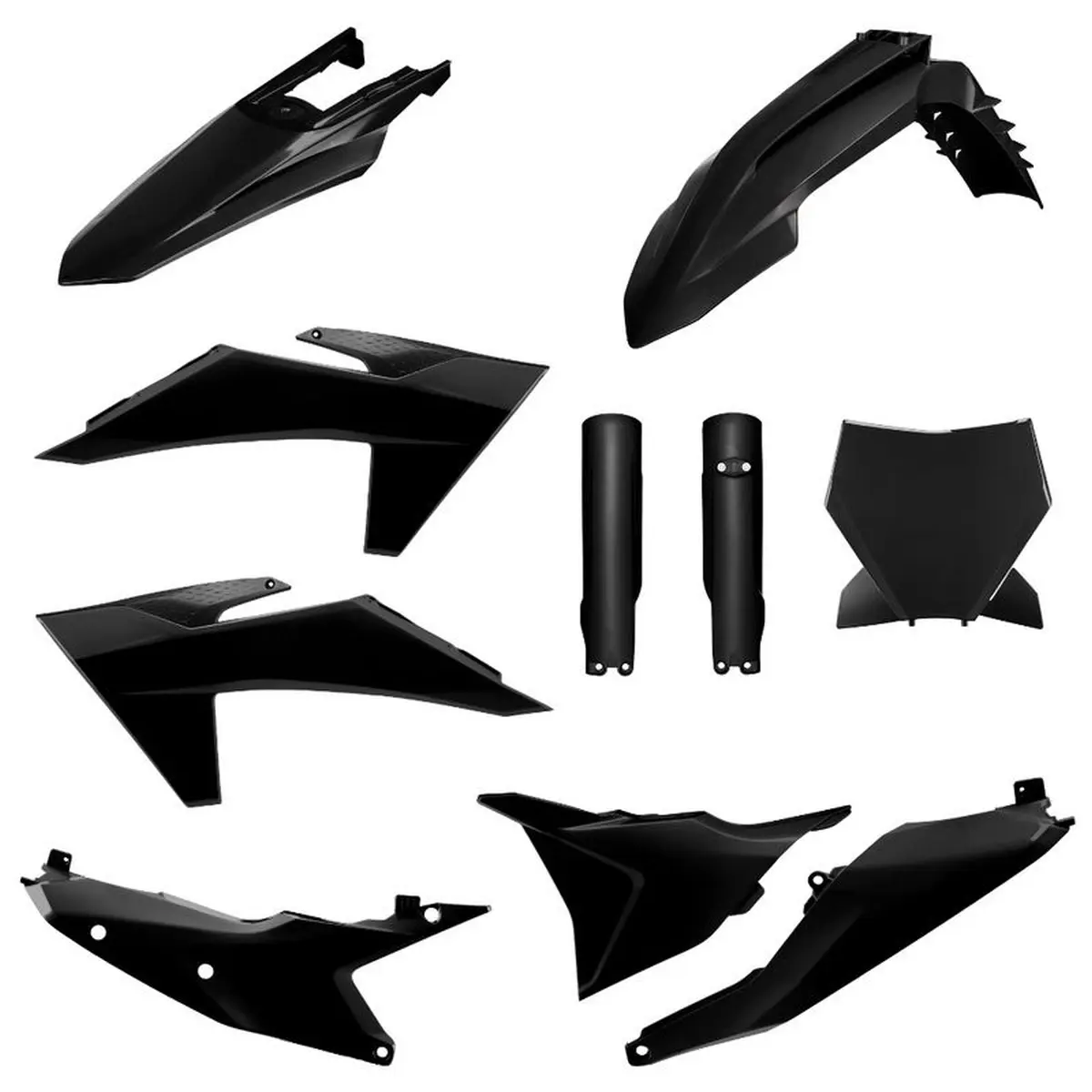 POLISPORT kompletní sada plastů (FULL KIT) KTM SX/SX-F/XC/XC-F 23-24 v sadě přední tabulka (8672000003) a kryty tlumičů (8352500002) barva černá