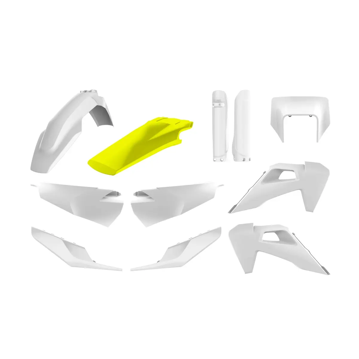 POLISPORT kompletní sada plastů (FULL KIT) HUSQVARNA TE/FE TPI 20-23 v sadě kryt předního světla (8668700001) a kryty tlumičů (8398900007) barva bílá