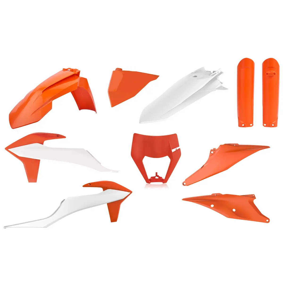 POLISPORT kompletní sada plastů (FULL KIT) KTM EXC/EXC-F TPI 20-23 v sadě kryt světla (8668600002) a kryty tlumičů (8398600005) barva oranžová bílá