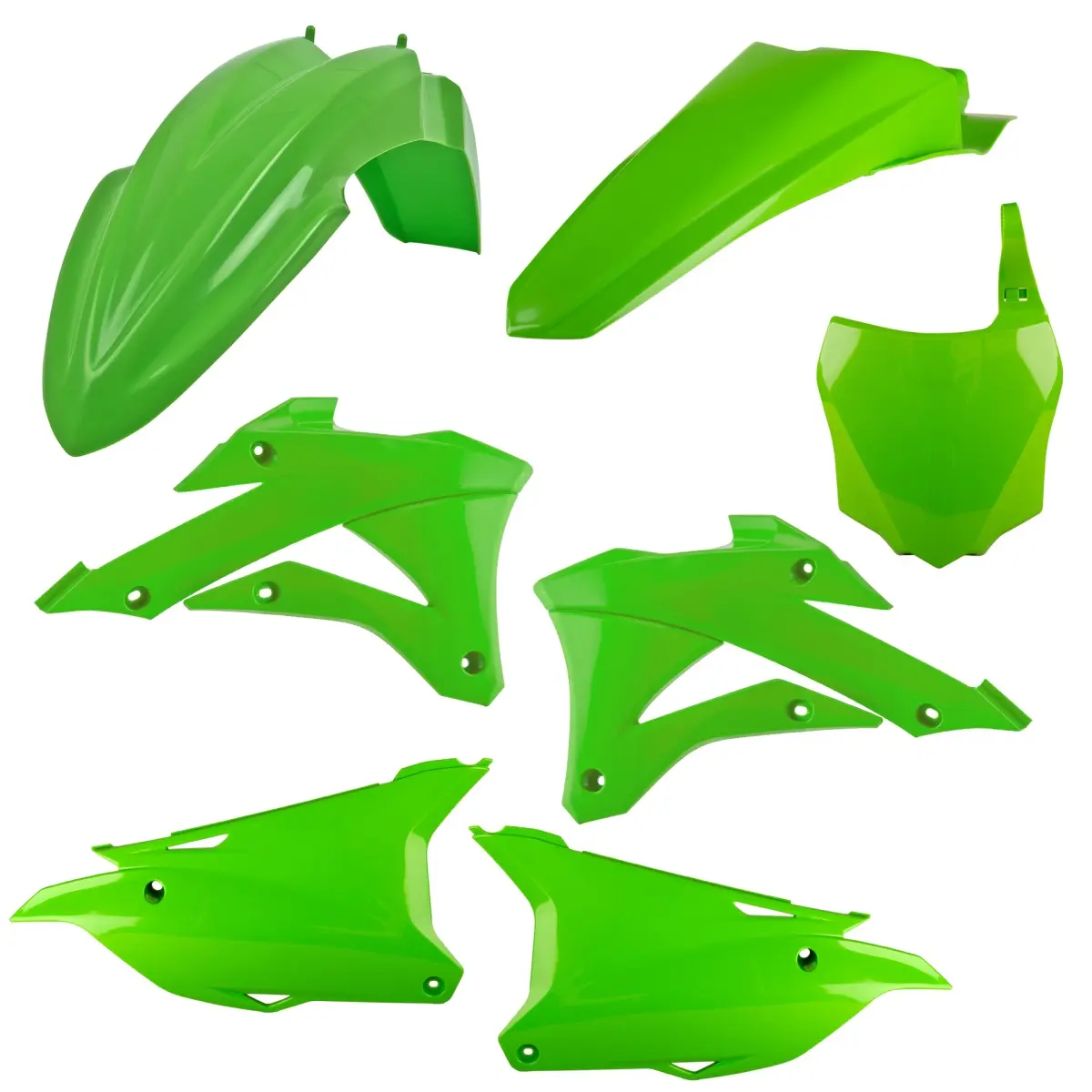 POLISPORT kompletní sada plastů KAWASAKI KX 85 22-25; KX 100 22-25; KX 112 22-25 v sadě tabulka přední (8662900001) barva zelená ( )