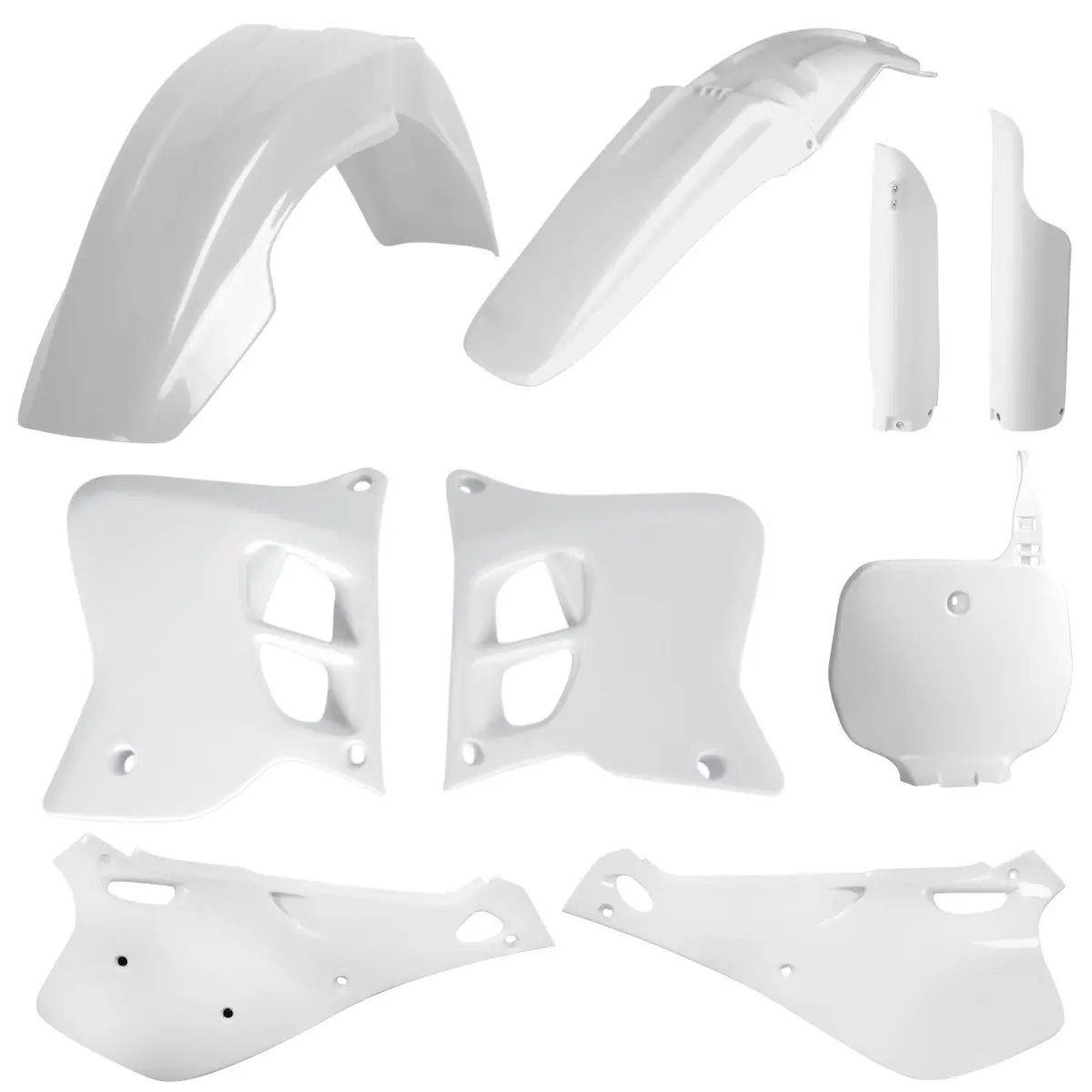 POLISPORT kompletní sada plastů (FULL KIT) YAMAHA YZ 125/250 93-95 v sadě tabulka přední (8674000001) a kryty tlumičů (8496400001) barva bílá OEM