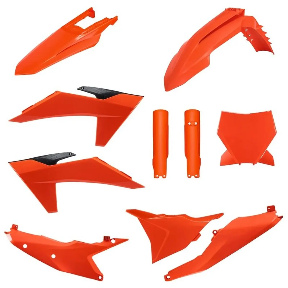 POLISPORT kompletní sada plastů (FULL KIT) KTM SX/SX-F/XC/XC-F 23-24 v sadě přední tabulka (8352500005) a kryty tlumičů (8672000002) barva oranžová