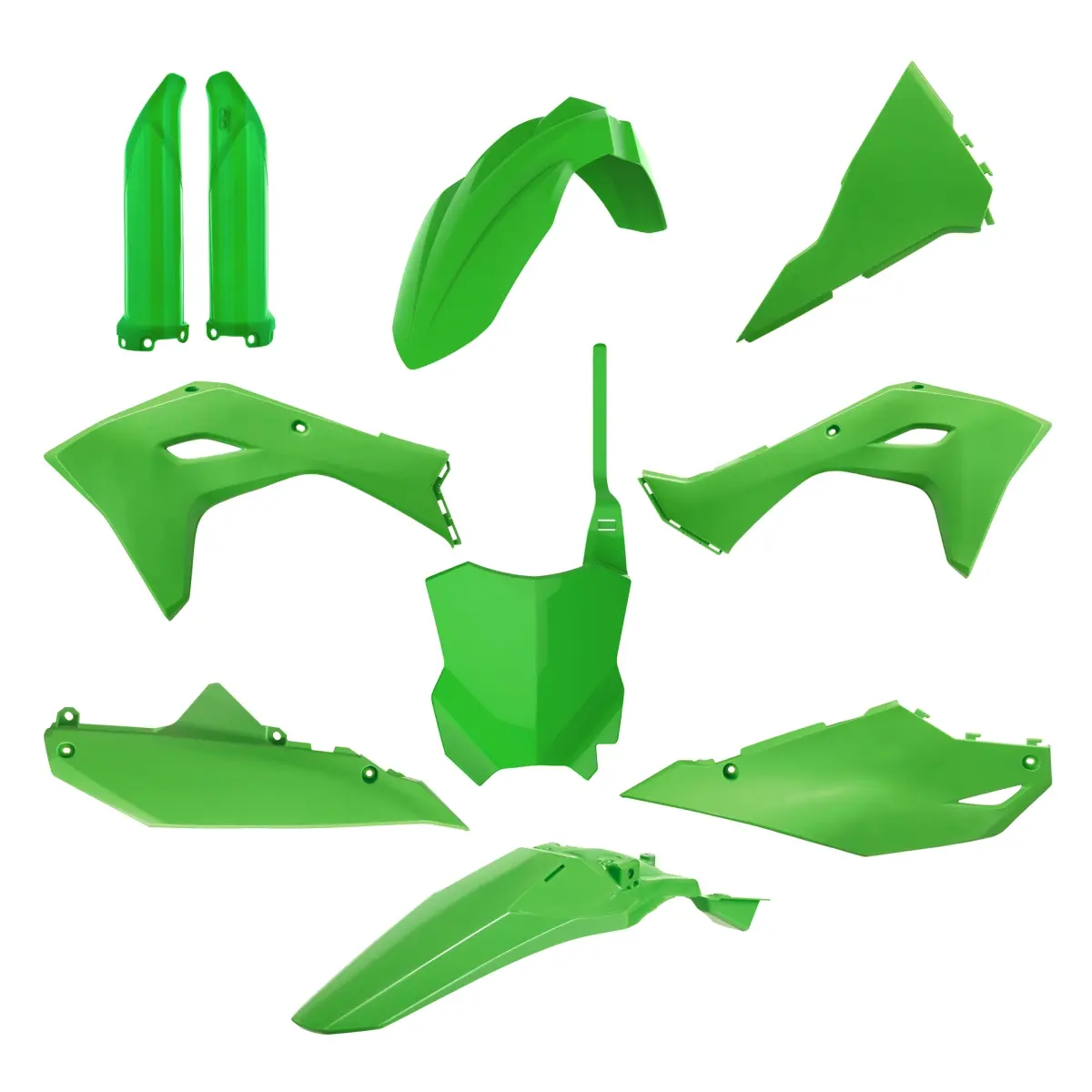 POLISPORT kompletní sada plastů (FULL KIT) KAWASAKI KX 250F 25-26; KX 450F 24-26 v sadě tabulka přední (8665900001) i kryty tlumičů (8351800005) barva