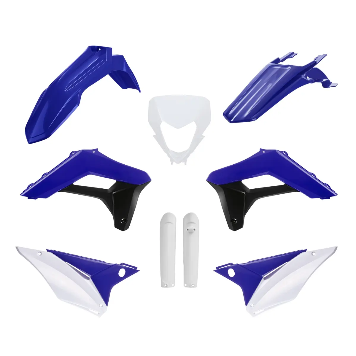 POLISPORT kompletní sada plastů (FULL KIT) SHERCO SE-R/SEF-R 24 v sadě kryt světla (8681100002) a kryty tlumičů (8398600002) barva modrá bílá černá
