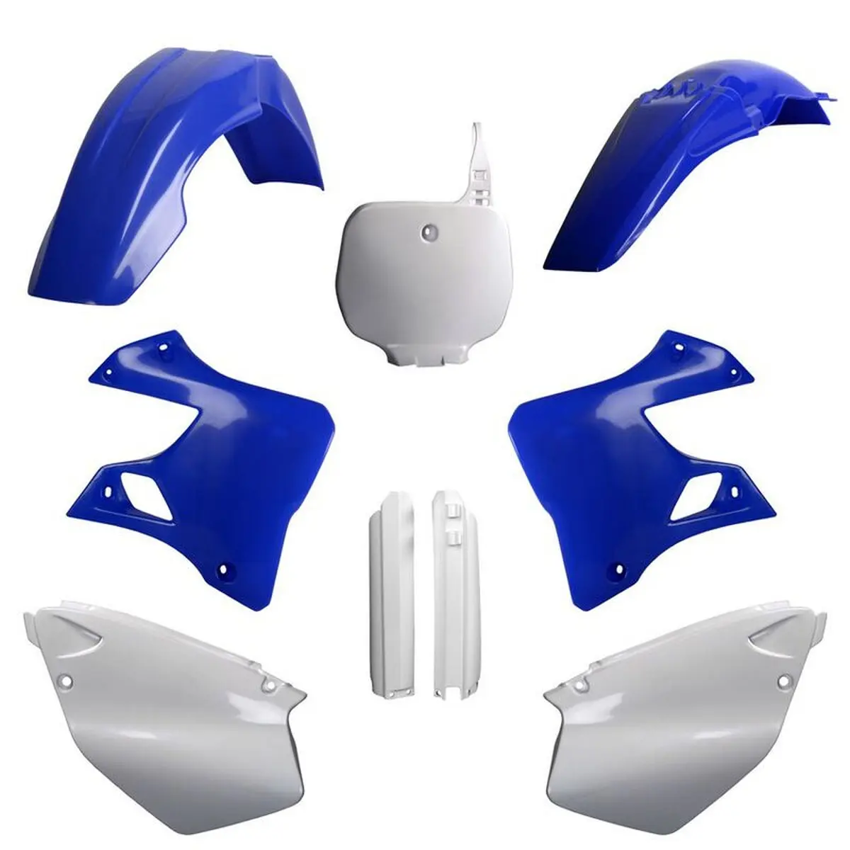 POLISPORT kompletní sada plastů (FULL KIT) YAMAHA YZ 125/250 96-99 v sadě tabulka přední (8674000001) a kryty tlumičů (8392000001) barva modrá bílá
