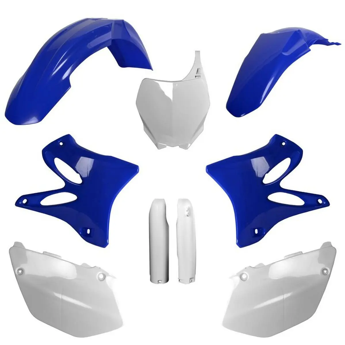 POLISPORT kompletní sada plastů (FULL KIT) YAMAHA YZ 125/250 06-07 v sadě tabulka přední (8658100001) a kryty tlumičů (8398100001) barva modrá bílá